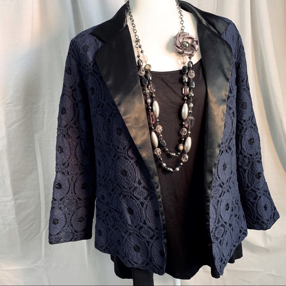 CHICO’S Lace and Satin Tuxedo Jacket